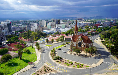 12 February 2022 - Windhoek, Namibia :Landmark building of Christus Kirche, or Christ Church in Windhoek, Namibia