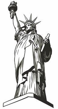 Vector image of the Statue of Liberty in New York City. Vector freedom symbol, logo, emblem, label design.