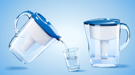 3d water filter pitcher collection - obrazy, fototapety, plakaty