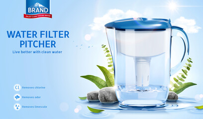 3d water filter pitcher ad template - obrazy, fototapety, plakaty