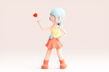 3D rendering of cute cartoon girl
