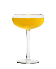 Glass of tasty martini on white background