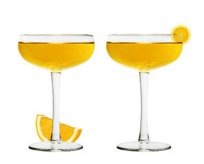 Glass of tasty martini on white background