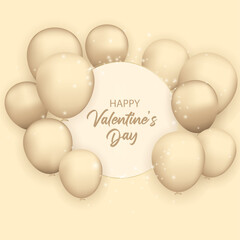 Happy Valentine's day with realistic balloons, serpentine, confetti and glitter. Luxury elegant design. Celebration card. Vector illustration.
