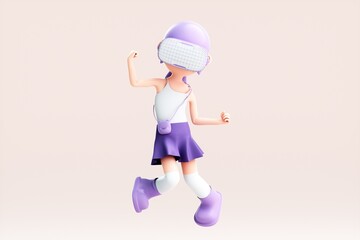 3D rendering of cute cartoon girl