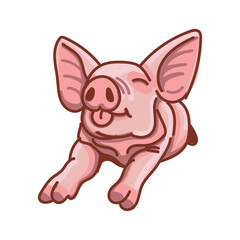 Hand drawn pig cartoon character illustration Animal.