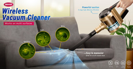 Wireless vacuum cleaner banner ad - obrazy, fototapety, plakaty