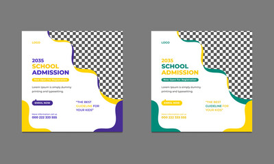 School admission social media post square banner template.