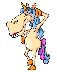 The ugly unicorn standing and posing with the teeth out