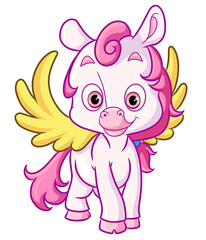 The cute magical unicorn with the wings