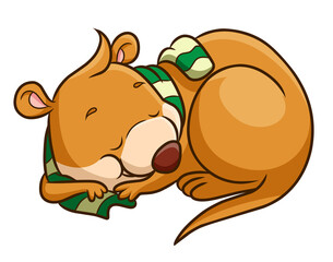 The cute kangaroo is sleeping and dreaming the star