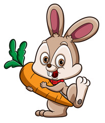 The happy rabbit holding the big carrot