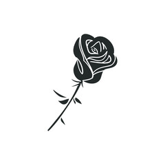 Rose Icon Silhouette Illustration. Flower Floral Nature  Vector Graphic Pictogram Symbol Clip Art. Doodle Sketch Black Sign.