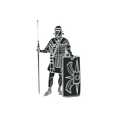 Roman Soldier Icon Silhouette Illustration. Legionary Shield Gladius Vector Graphic Pictogram Symbol Clip Art. Doodle Sketch Black Sign.