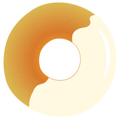 半分ホワイトチョコレートがかけられたドーナツの真俯瞰イラスト