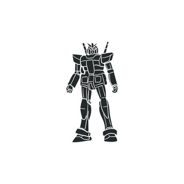 Robot Japan Icon Silhouette Illustration. Cyborg Machine Mecha Vector Graphic Pictogram Symbol Clip Art. Doodle Sketch Black Sign.