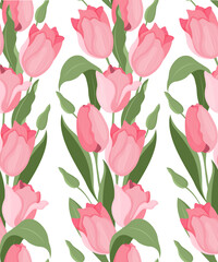 Obraz premium Vector seamless pattern of pale pink tulips. Textiles and packaging paper