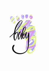 Baby footprint or heel. Hand drawn heel and lettering baby