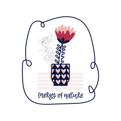 Vector illustration of a flower arrangement in pastel colors. Flowers with vase and lettering composition. For Valentine's Day. Poster for the interior, postcard, congratulation. In hand-drawn style