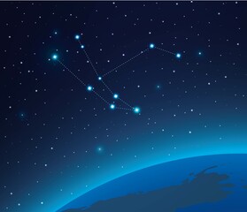 Constellation Andromeda with planet in deep space 