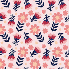 Vector seamless pattern with floral pattern. Boho colors, pastel colors. For printing on fabrics and clothes. For wall design. Poster for the interior, postcard, congratulation. in hand drawn style