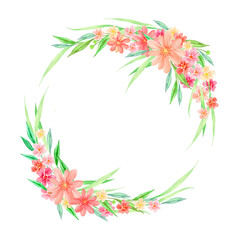 Vintage flower wreath for greeting cards, invitations. Women's Day, Mother's Day, Hello Spring. Watercolor