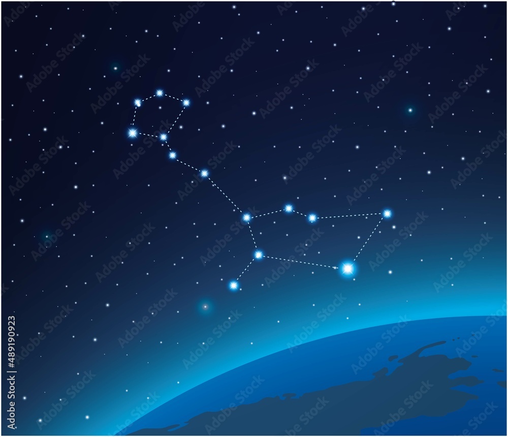 Wall mural constellation cetus with planet in deep space