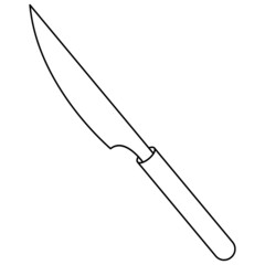 Barbecue knife. Sketch. A tool with a sharp blade for cutting food. Vector illustration. Kitchen utensils consist of a handle and a blade. Outline on isolated background. Doodle style. 