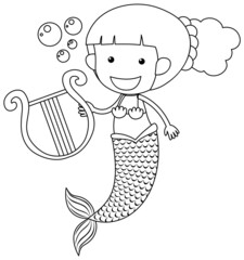 A mermaid doodle outline for colouring