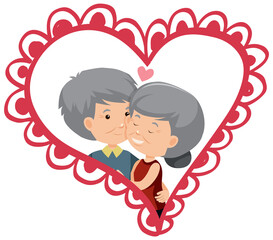 Cute old couple in heart shape