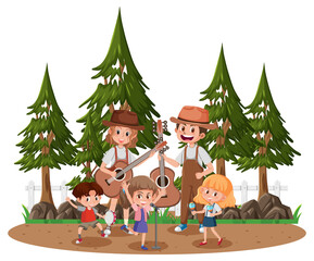 A musical band playing in the park