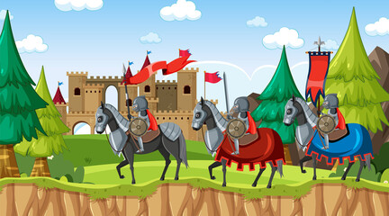 Medieval town scene with villagers