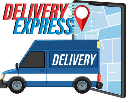 Delivery Express logo with location pin and panel van