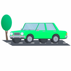 Car is driving on the highway. Automobile, vector illustration