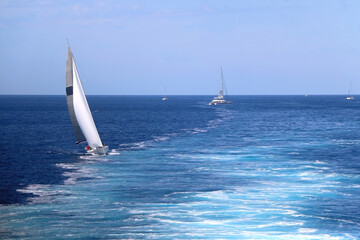 Obraz premium Sailing boat and beautiful Adriatic sea landscape in Croatia.