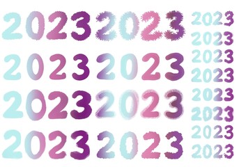 Set with 2023 numbers for stickers and cards and cards for postcard and magazines and hobbies and new year