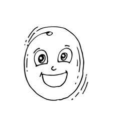 Fototapeta premium Plum laughs. Funny Face. Cheerful drawing of fruit. Hand drawing outline. Sketch Isolated on white background. Vector