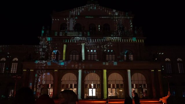 Laser light show in front of Opera building (Staatsoper Hanover)