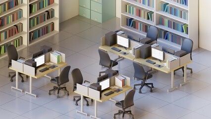 Office Isometric Illustration,Lowpoly office rendered image