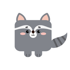 Square raccoon forest animal face with paws icon isolated on white background. Cute cartoon square shape kawaii happy racoon kids avatar. Vector flat clip art illustration mobile ui game application.