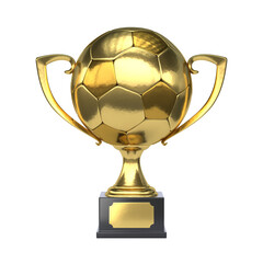 Football golden trophy, first prize in the shape of the soccer ball 3d rendering