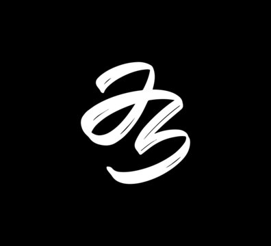 White Vector Letters Logo Brush Handlettering Calligraphy Style In Black Background Initial jz