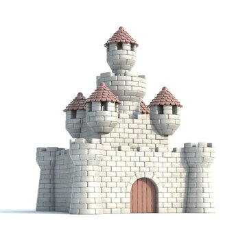 Cartoon style castle on white background 3d rendering