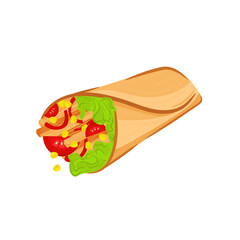 Burrito. Mexican dish. Vector color drawing.