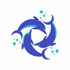 Obraz premium Circle Dolpins logo and symbol with heart icon