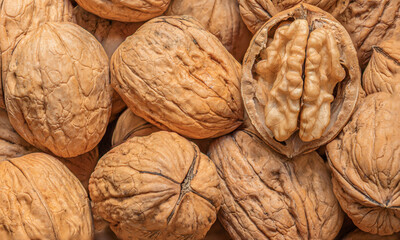 Walnuts Background. Fresh walnuts  as a wallpaper, poster