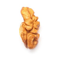 Walnut Isolated. Peeled walnut on white background. Top view. Flat lay.