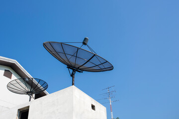 Satellite dish with blue sky and cloud background
