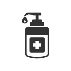 Hand sanitizer icon in flat style. Antiseptic bottle vector illustration on isolated background. Disinfect gel sign business concept.