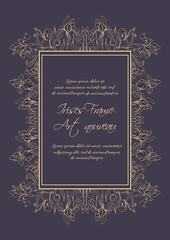 Elegant classic vintage frame. Graceful golden irises. Art Nouveau. For weddings, posters, postcards, design elements